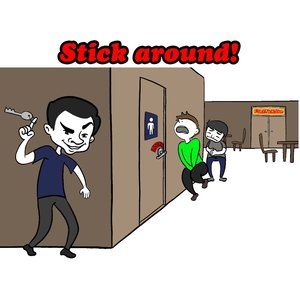 Stick Around Locked Bathroom Mens VinDicktive White Poly Short Sleeve T Shirt XL